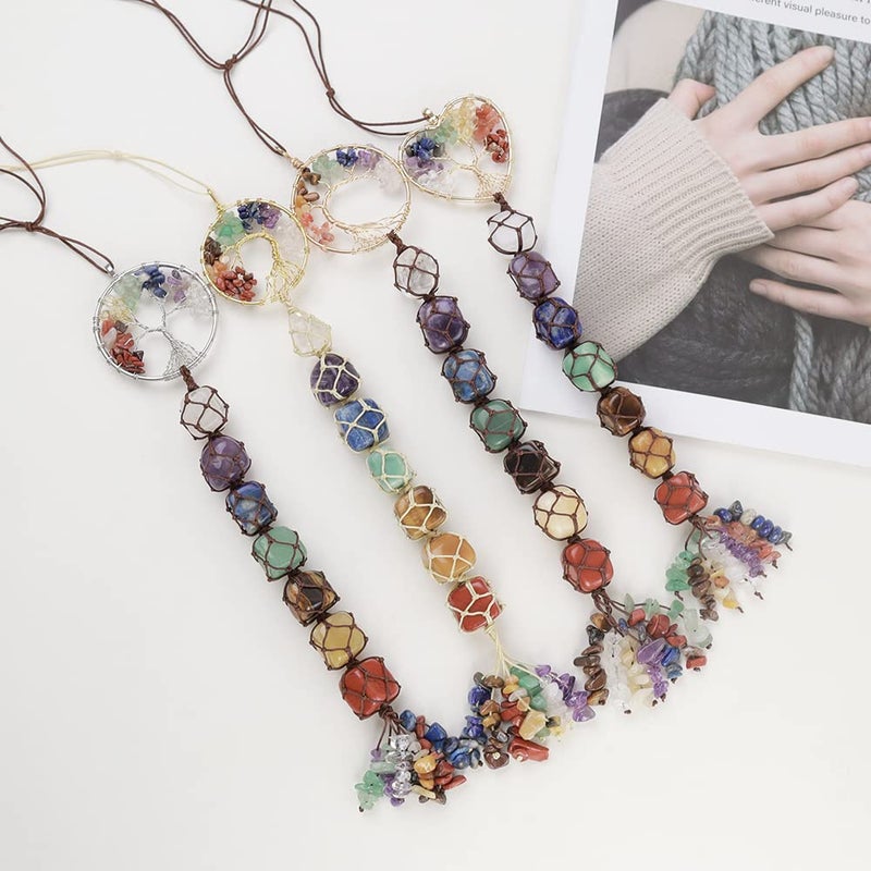 Anjiucc 7 Chakra Stone Healing Crystal Tree of Life Wall Hanging Home Interior Decoration - Image 3