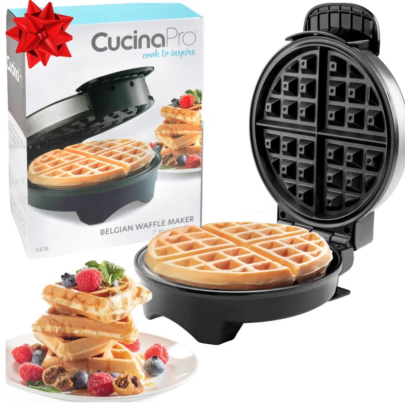 CucinaPro صانعة الوافل البلجيكية - مكواة وافل غير لاصقة 7 بوصة مع تحكم في درجة التحميص، خباز كهربائي يصنع وافلز سميكة ورقيقة - أساسية للمطبخ في العطلات - فطور أو غداء في صباح عيد الميلاد، هدية لها أو له - Image 1