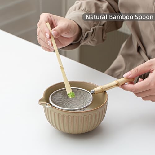 SFTXEY Matcha Whisk Set, Matcha Set Includes Ceramic Matcha Bowl, Matcha Whisk and Holder, Bamboo Scoop, Sifter, Scoop Rest and Tea Towel - 7 Pcs Matcha Making Kit for Matcha Lover and Tea Ceremony - Image 3