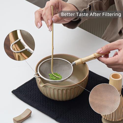 SFTXEY Matcha Whisk Set, Matcha Set Includes Ceramic Matcha Bowl, Matcha Whisk and Holder, Bamboo Scoop, Sifter, Scoop Rest and Tea Towel - 7 Pcs Matcha Making Kit for Matcha Lover and Tea Ceremony - Image 4