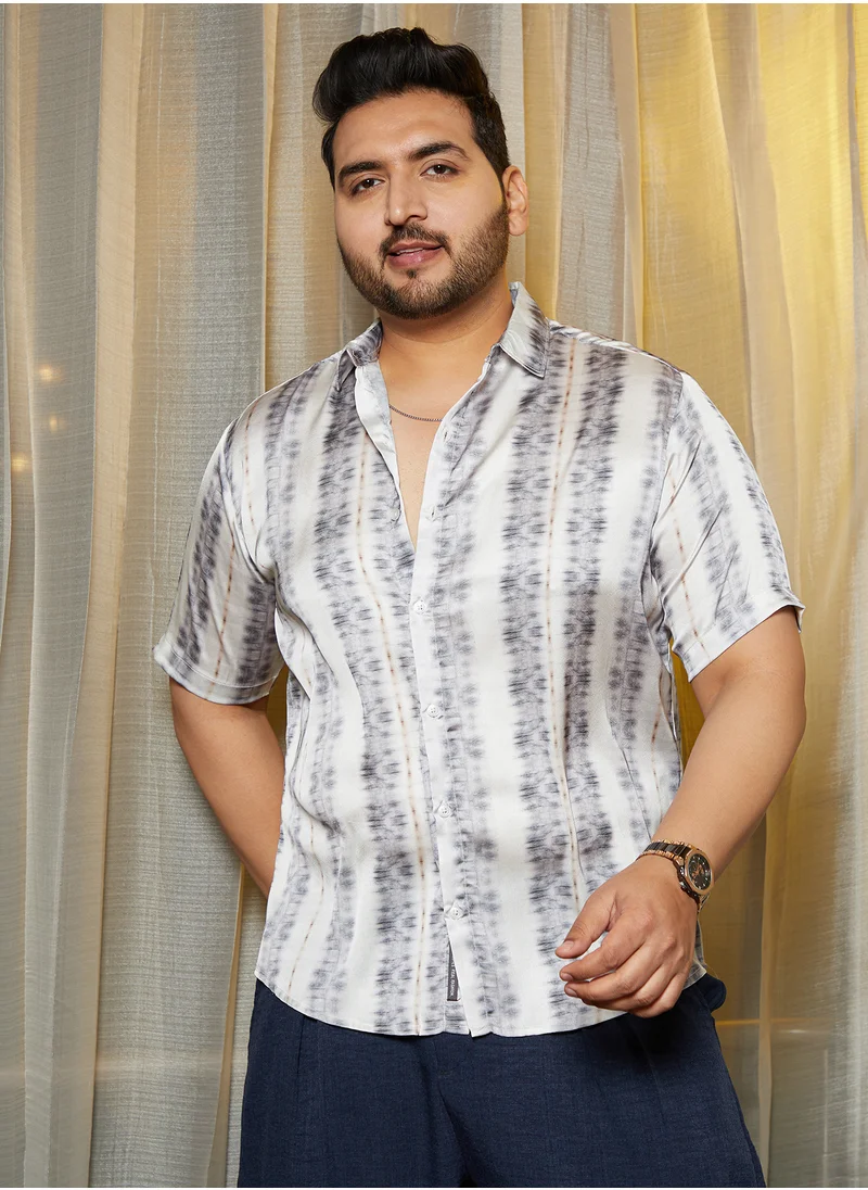 انستافاب بلس Instafab Plus Men's Ivory White Indie Satin Shirt For Casual Wear | Spread Collar | Short Regular Sleeves | Button Closure | Plus Size Shirt Crafted With Comfort Fit For Everyday Wear