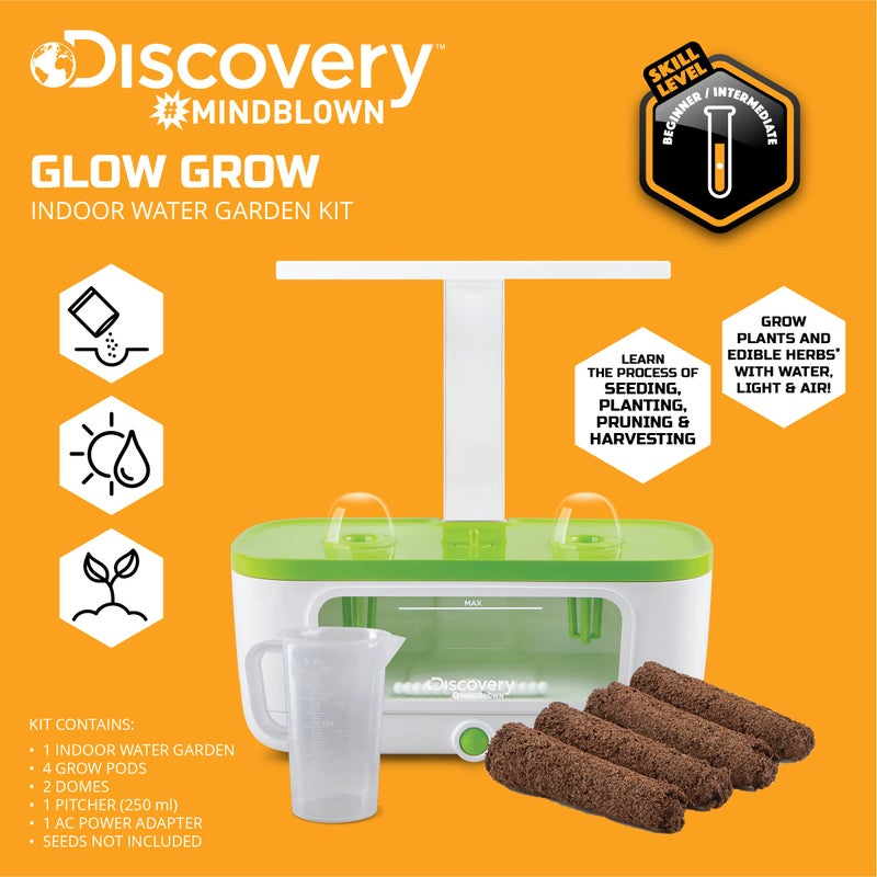 Discovery Kids Discovery #MINDBLOWN Indoor Water Herb Garden Kit with LED Grow Light, No Soil Needed, Includes Grow Pods and Accessories, Kids & Adults Educational Gardening Tool for Home, Kitchen, Desk, Windowsill  - Image 4