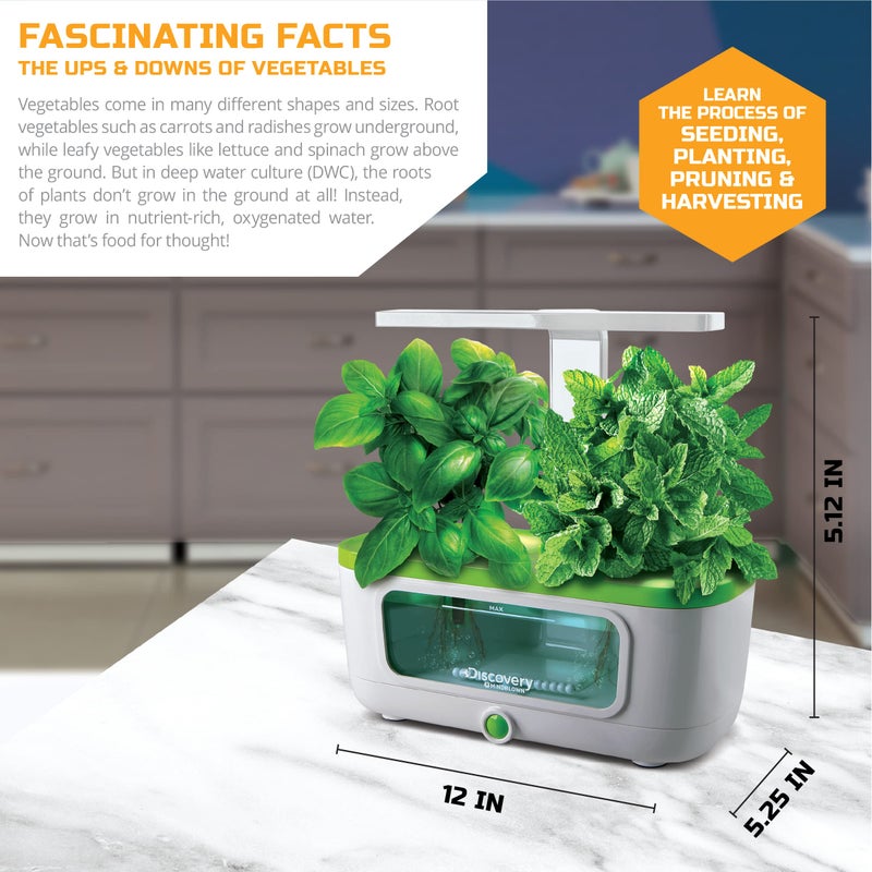 Discovery Kids Discovery #MINDBLOWN Indoor Water Herb Garden Kit with LED Grow Light, No Soil Needed, Includes Grow Pods and Accessories, Kids & Adults Educational Gardening Tool for Home, Kitchen, Desk, Windowsill  - Image 5