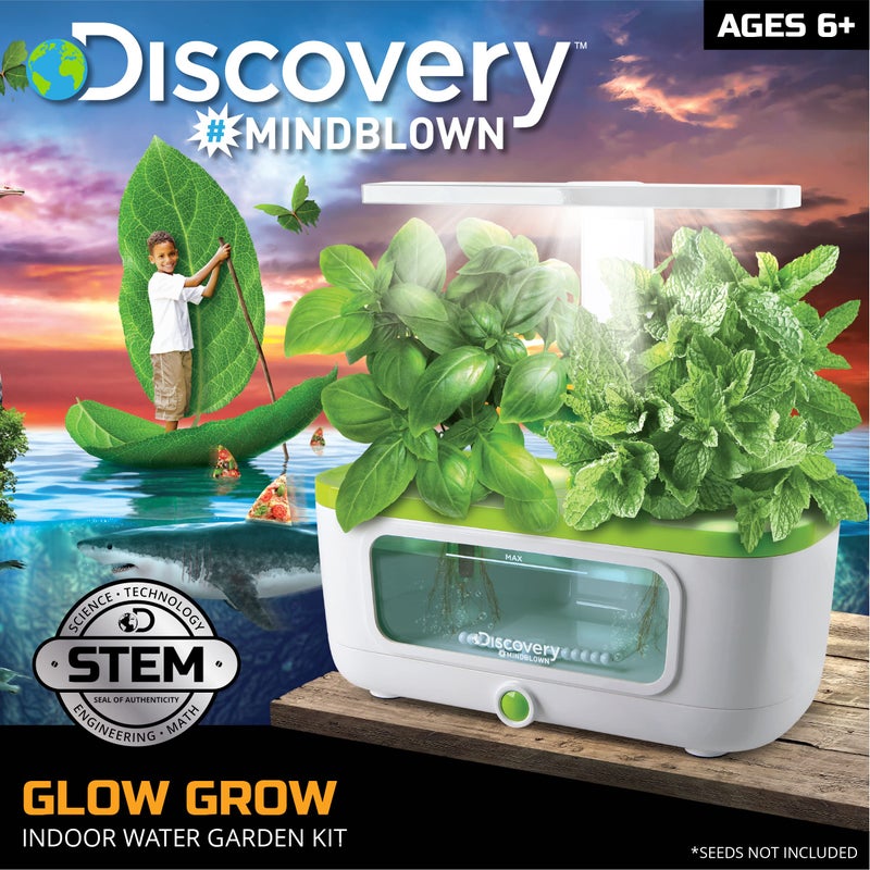 Discovery Kids Discovery #MINDBLOWN Indoor Water Herb Garden Kit with LED Grow Light, No Soil Needed, Includes Grow Pods and Accessories, Kids & Adults Educational Gardening Tool for Home, Kitchen, Desk, Windowsill  - Image 2