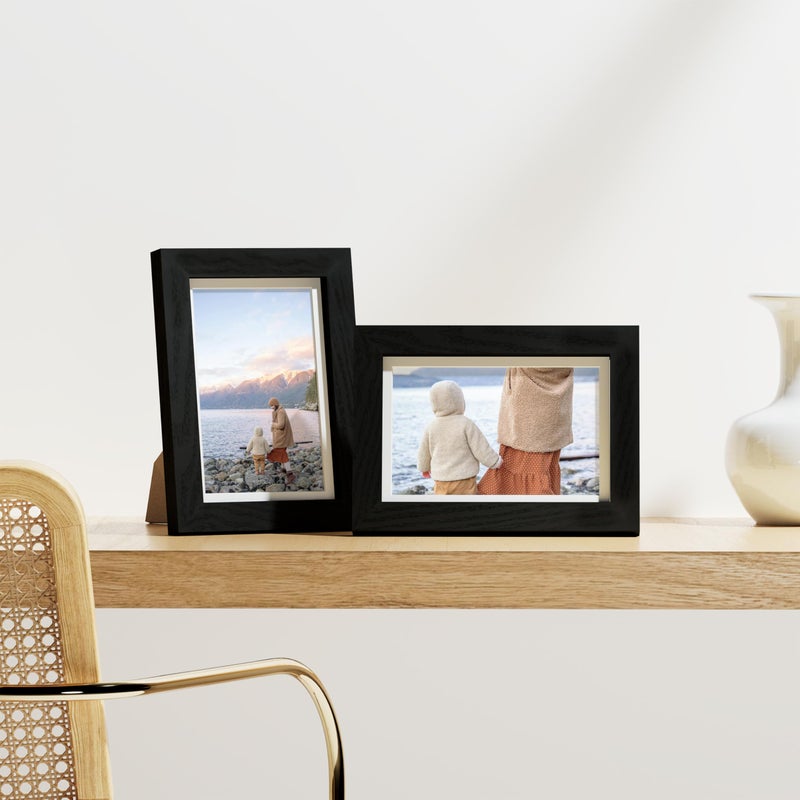Vittanly 4x6 Picture Frames Set of 9, Shatter Resistant Plexiglass, Display 3.5x5 Pictures with Mat or 4x6 without Mat, Photo Frames for Wall or Tabletop, Engineered Wood, Black - Image 5