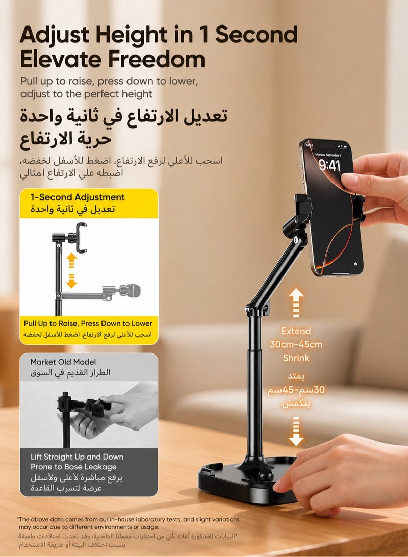 ARNOTEC حامل هاتف قابل للتعديل للمكتب، ارتفاع 24–36 سم، حامل هاتف محمول دوار 360° مع قاعدة معدنية مثقلة، حامل تصوير علوي مستقر للبث المباشر، التسجيل ومكالمات الفيديو - Image 2