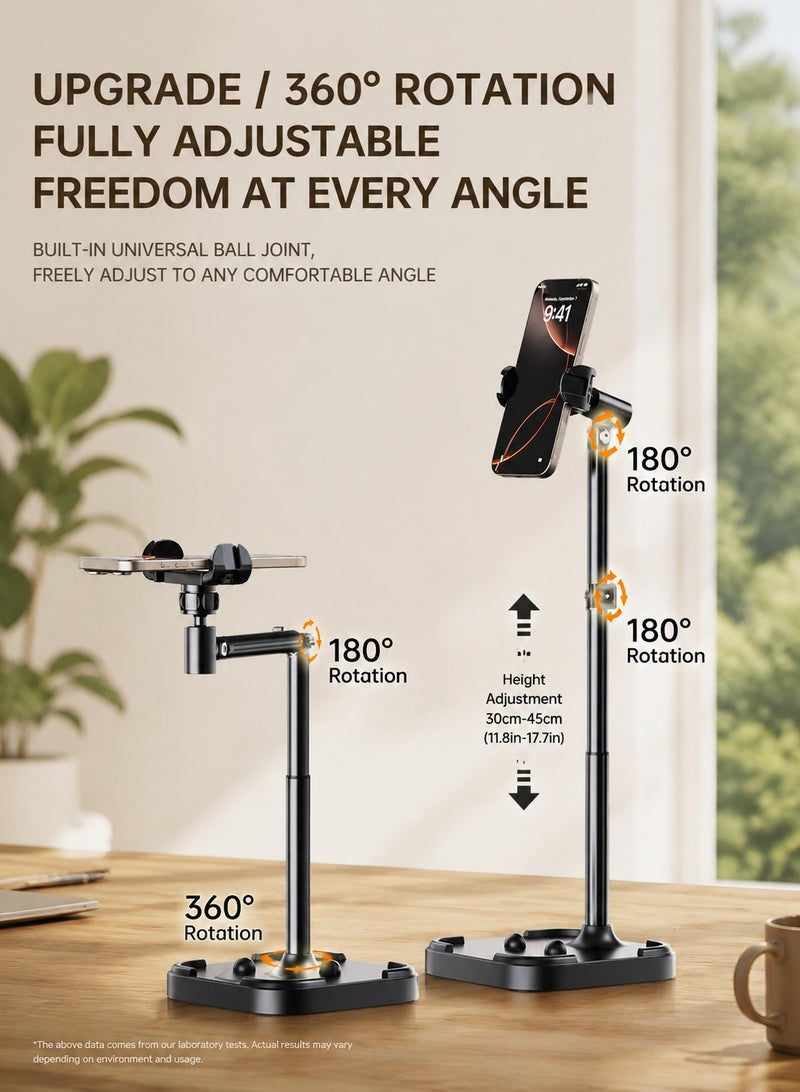 ARNOTEC حامل هاتف قابل للتعديل للمكتب، ارتفاع 24–36 سم، حامل هاتف محمول دوار 360° مع قاعدة معدنية مثقلة، حامل تصوير علوي مستقر للبث المباشر، التسجيل ومكالمات الفيديو - Image 4