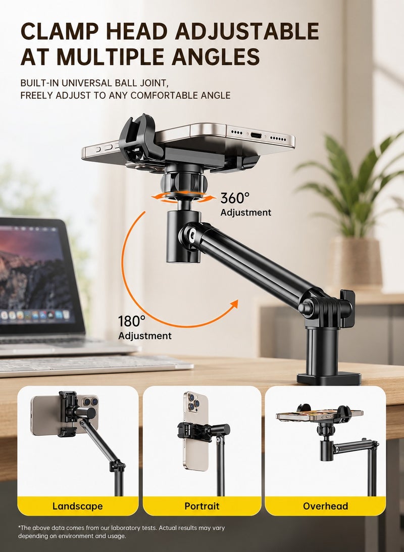 ARNOTEC حامل هاتف قابل للتعديل للمكتب، ارتفاع 24–36 سم، حامل هاتف محمول دوار 360° مع قاعدة معدنية مثقلة، حامل تصوير علوي مستقر للبث المباشر، التسجيل ومكالمات الفيديو - Image 5