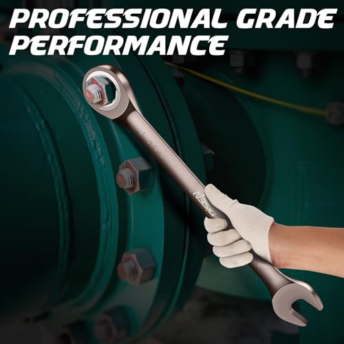 DISEN 8pcs Large Ratcheting Wrench Set | Metric and SAE Combination Wrench Set |Nickel Plating with Rolling Pouch | 24,27,30,32mm & 1'',1-1/16'',1-1/8'',1-1/4''| CR-V Steel Gift for Father - Image 5