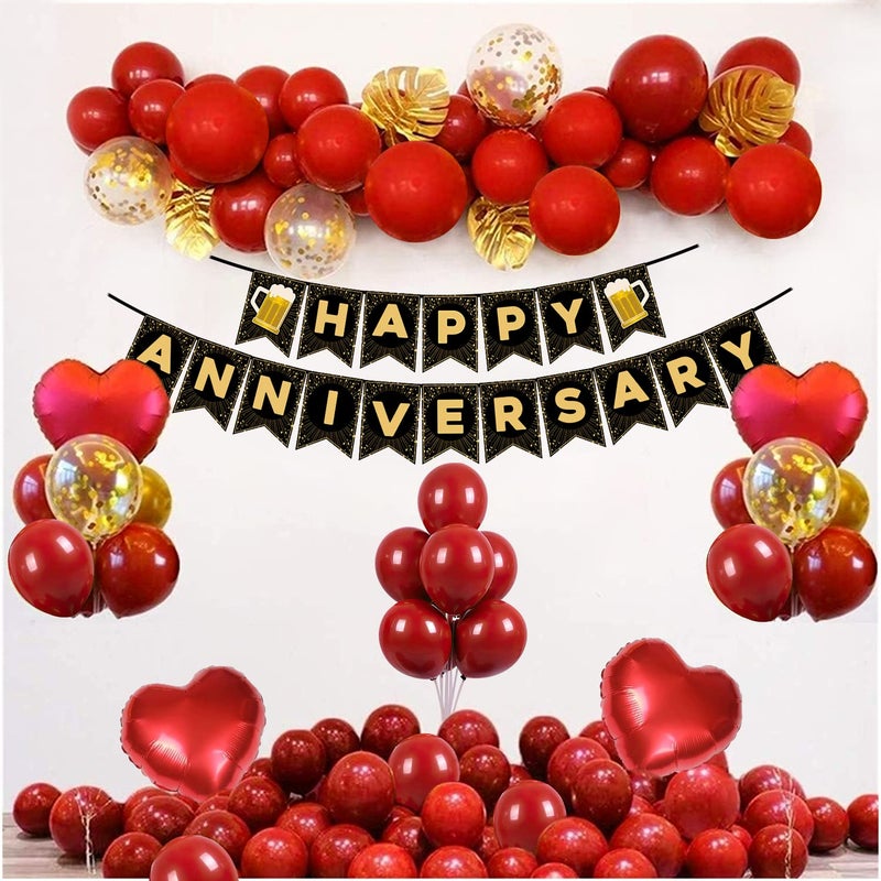 Party Propz مجموعة زينة عيد الميلاد السعيدة للذكرى السنوية للمنزل 35 قطعة مجموعة حمراء من لافتة ورقية باللون المعدني بالون قلب بالون فويل عناصر زينة الذكرى السنوية لغرفة النوم - Image 1
