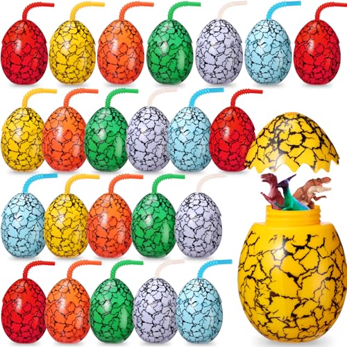 Maxcheck 24 Set Dinosaur Party Favor Cups with Lids and Straws Dino Cups for Kids 10 oz Crack Dinosaur Egg Bottles for Dino Theme Birthday Party Supplies Decorations - Image 1