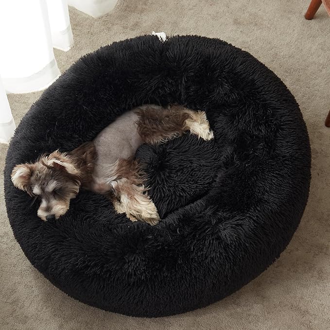 ZEXSAZONE Summer Small Cat Bed Doughnut Shape for Kittens & Small Dogs | Soft Plush Washable Puppy Bed | Raised Sides for Head & Neck Support | Reversible 2-in-1 Pet Cushion (S Black) - Image 1