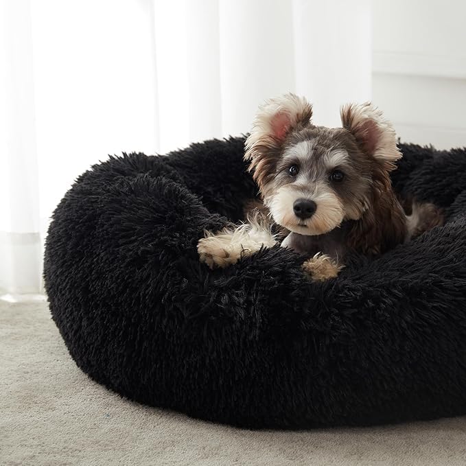 ZEXSAZONE Summer Small Cat Bed Doughnut Shape for Kittens & Small Dogs | Soft Plush Washable Puppy Bed | Raised Sides for Head & Neck Support | Reversible 2-in-1 Pet Cushion (S Black) - Image 2