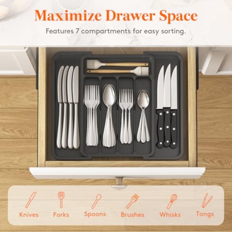 Silverware Drawer Organizer, Expandable Utensil Tray for Kitchen, BPA Free Flatware and Cutlery Holder, Adjustable Plastic Storage for Spoons Forks Knives, 8.9-14.7 x 12.2 - Image 5