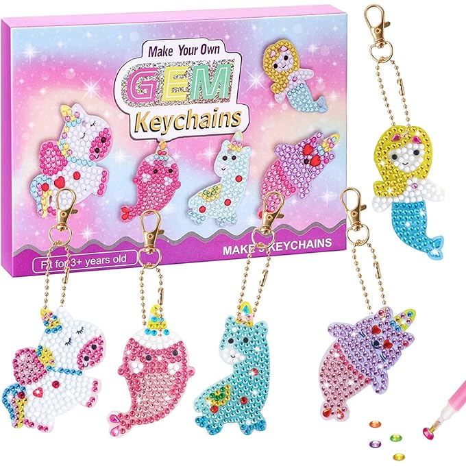 غنافوتو 5 قطع جعل سلاسل المفاتيح الخاصة بك GEM - 5D الماس اللوحة من قبل مجموعات الفن الأرقام هدية الحرفية للفتيات ، مجموعات DIY للأطفال الكبار