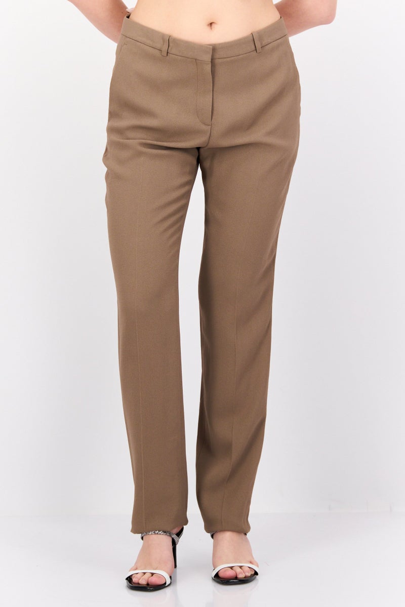 Theory Women Regular Fit Straight Leg Plain Pants, Brown - Image 1