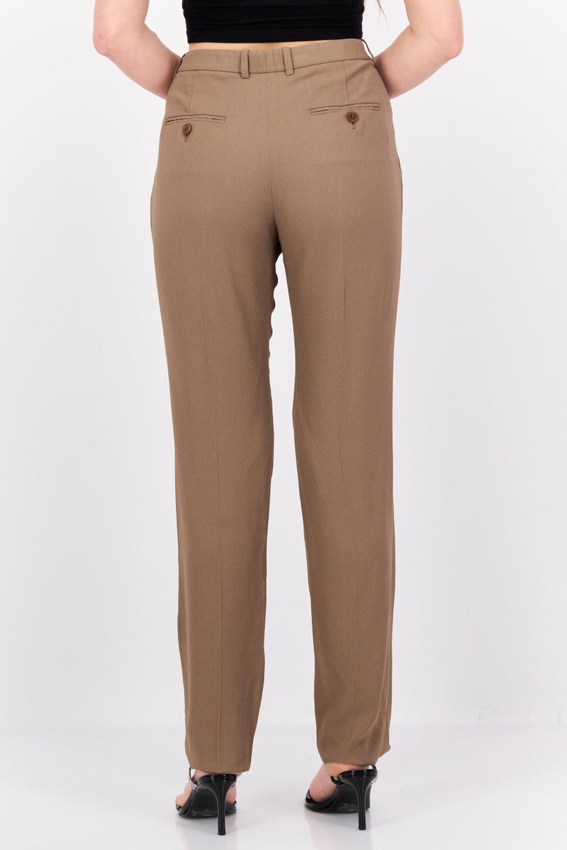 Theory Women Regular Fit Straight Leg Plain Pants, Brown - Image 3