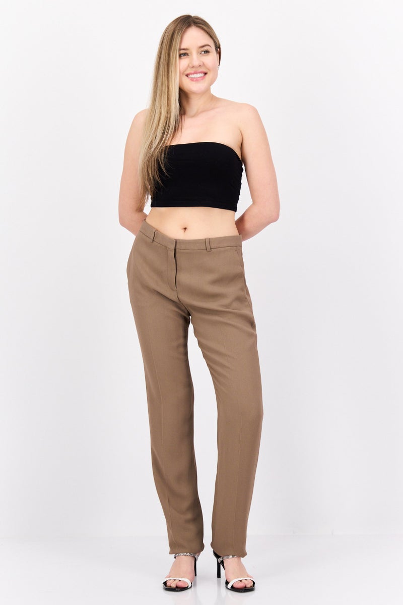 Theory Women Regular Fit Straight Leg Plain Pants, Brown - Image 4