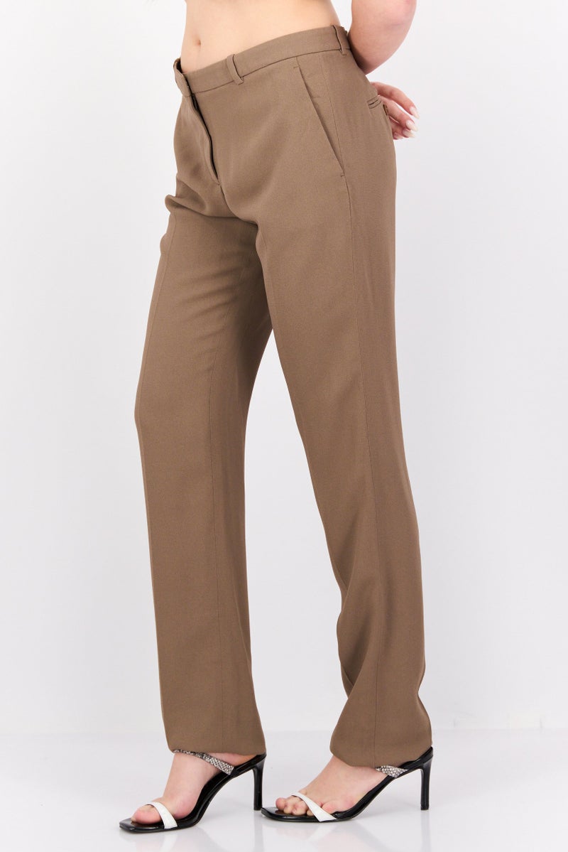 Theory Women Regular Fit Straight Leg Plain Pants, Brown - Image 2