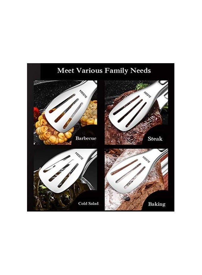 GNAFOTU Kitchen Tongs 304 Easy to Clean, Food Safe Stainless Steel Cooking Tongs,Salad,BBQ,Frying Tongs Utensils,Kitchen Gift etc,Easy Grip Best Sturdy Tongs, Non Stick  - Image 2