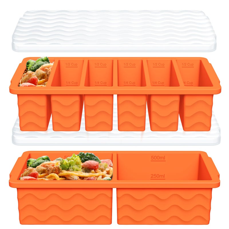 Doasuwish 2-Pack Silicone Freezer Trays with Lid, 2 Large 2-Cup(500ml) & 6 Small 1/2-Cup(125ml) Soup Freezer Container Molds, Ice Cube Tray For Meal Prep & Freezing Soup, Stews, Sauces, Oven & Dishwasher-Safe - Image 1