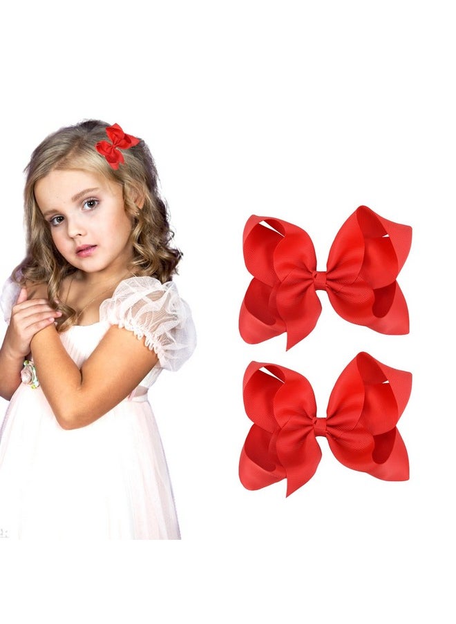 Ronger2000 - 3 Inch Red Hair Bow Clips for Girls - Set of 2 - Image 1