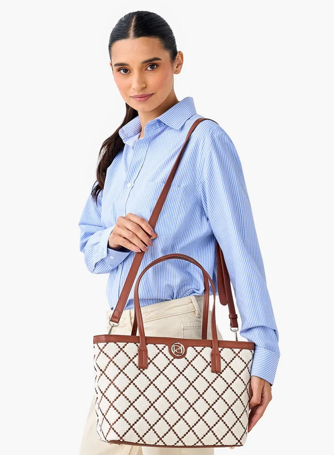 بابريكا حقيبة يد مطرزة بحزام قابل للفصل وإغلاق بسحاب