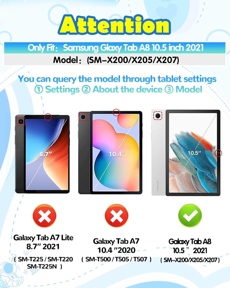 Samsung Galaxy Tab A8 10.5-inch silicone case (cute cartoon astronaut pattern with rotating bracket and lanyard) - Image 3