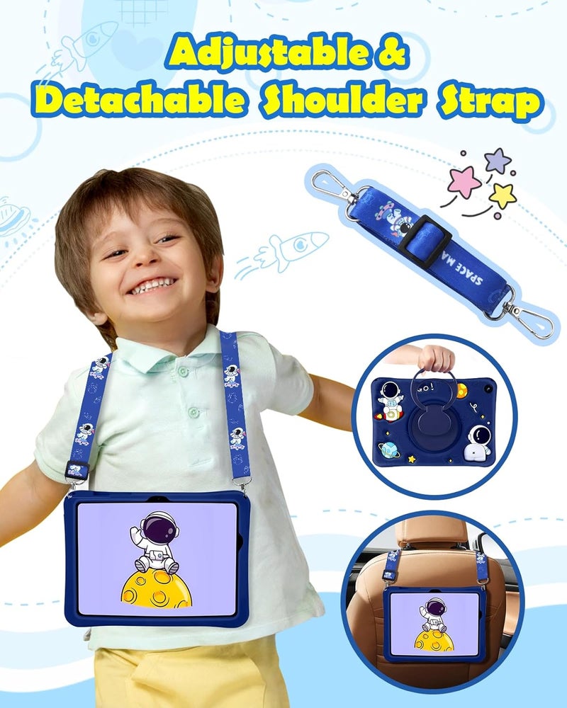 Samsung Galaxy Tab A8 10.5-inch silicone case (cute cartoon astronaut pattern with rotating bracket and lanyard) - Image 4