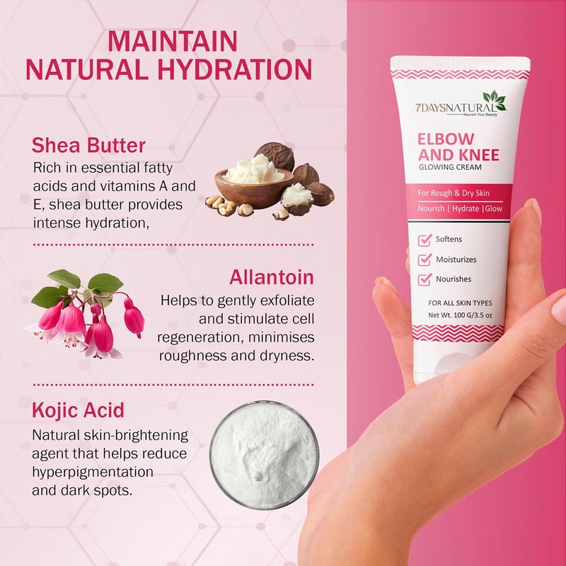 7 DAYS Elbow Knee Glowing Cream Hydrating Nourishing Formula for Dry Dark Areas Exfoliates Softens Rough Skin Suitable for All Skin Types 100g - Image 5