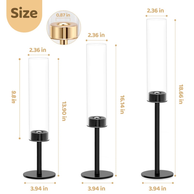 Batoslee Black Hurricane Candle Holders Set of 6, Tall Metal & Windproof Glass Taper Candle Holders, Outdoor/Indoor Table Centerpieces for Weddings, Christmas, Parties, Fireplace Decor - Image 2