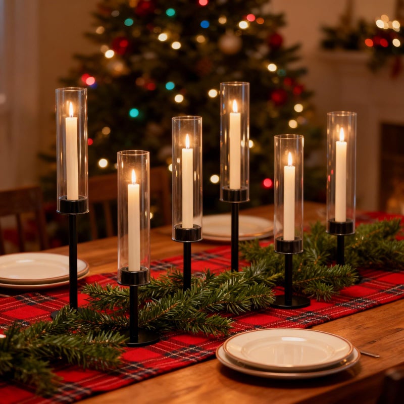 Batoslee Black Hurricane Candle Holders Set of 6, Tall Metal & Windproof Glass Taper Candle Holders, Outdoor/Indoor Table Centerpieces for Weddings, Christmas, Parties, Fireplace Decor - Image 1
