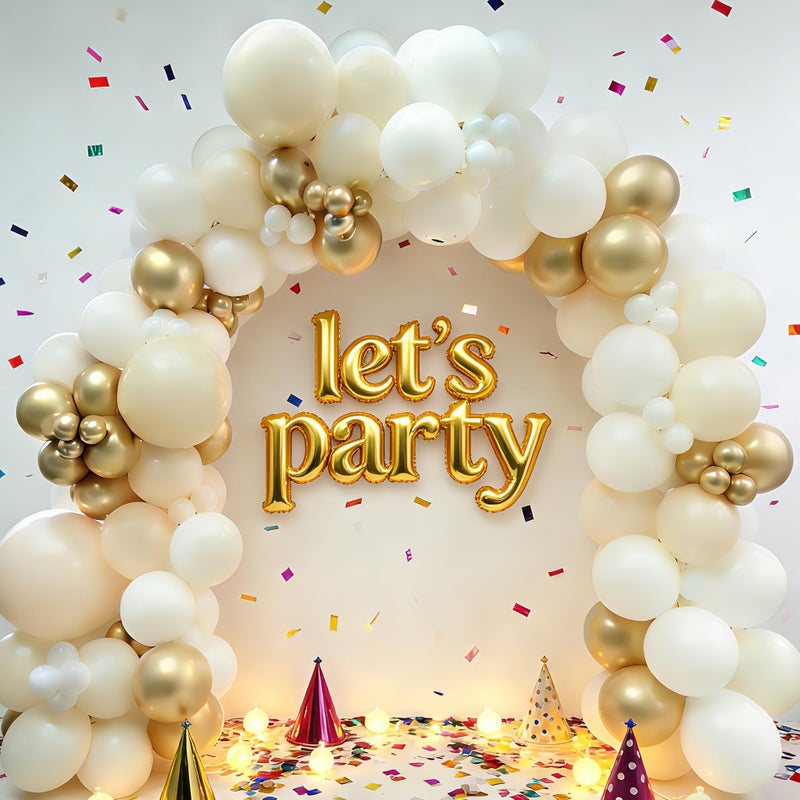 PUFFLD Sand White Gold Balloon Arch Kit - 144 pcs Sand White, Beige & Champagne Gold Balloons for Birthday Baby Shower Wedding Bridal Shower Engagement Party Decor - Image 3