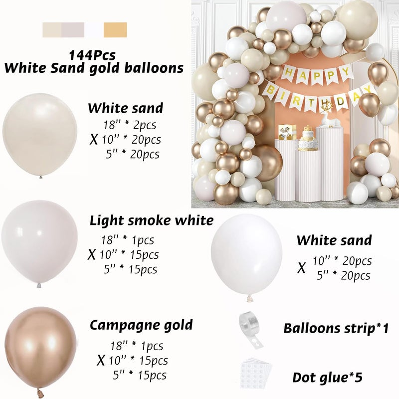 PUFFLD Sand White Gold Balloon Arch Kit - 144 pcs Sand White, Beige & Champagne Gold Balloons for Birthday Baby Shower Wedding Bridal Shower Engagement Party Decor - Image 2