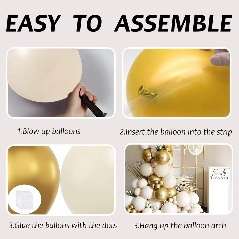PUFFLD Sand White Gold Balloon Arch Kit - 144 pcs Sand White, Beige & Champagne Gold Balloons for Birthday Baby Shower Wedding Bridal Shower Engagement Party Decor - Image 4