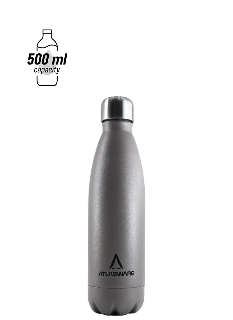 Atlasware Water Bottle with a Capacity of 500 ml, Stainless Steel Water Bottle that keeps Cold for 37 Hours and Keeps Heat for 16 Hours, Cappuccini  - Image 1