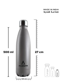 Atlasware Water Bottle with a Capacity of 500 ml, Stainless Steel Water Bottle that keeps Cold for 37 Hours and Keeps Heat for 16 Hours, Cappuccini  - Image 2