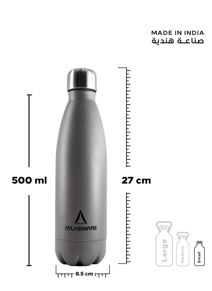 Atlasware Water Bottle with a Capacity of 500 ml, Stainless Steel Water Bottle that keeps Cold for 37 Hours and Keeps Heat for 16 Hours, Cappuccini  - Image 2