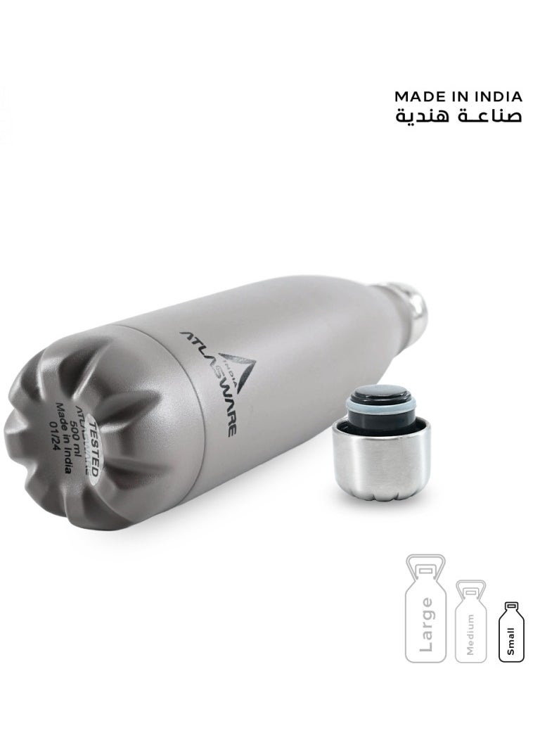Atlasware Water Bottle with a Capacity of 500 ml, Stainless Steel Water Bottle that keeps Cold for 37 Hours and Keeps Heat for 16 Hours, Cappuccini  - Image 4