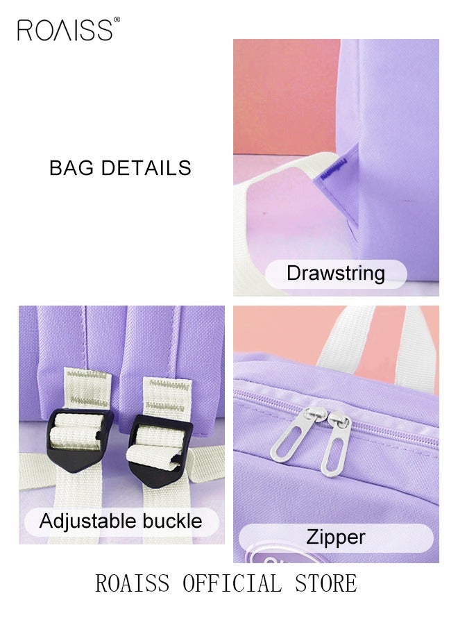 roaiss 4 Pcs Letter Graphic Colorblock Backpack Set Sweet Large Capacity School Bag Bookbag Shoulder Totes Pencil Case for Kids Girls Middle School Students Purple/White  - Image 5