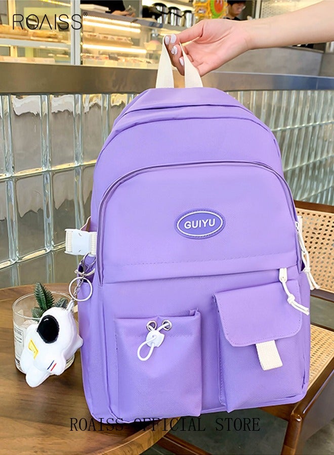 roaiss 4 Pcs Letter Graphic Colorblock Backpack Set Sweet Large Capacity School Bag Bookbag Shoulder Totes Pencil Case for Kids Girls Middle School Students Purple/White  - Image 3