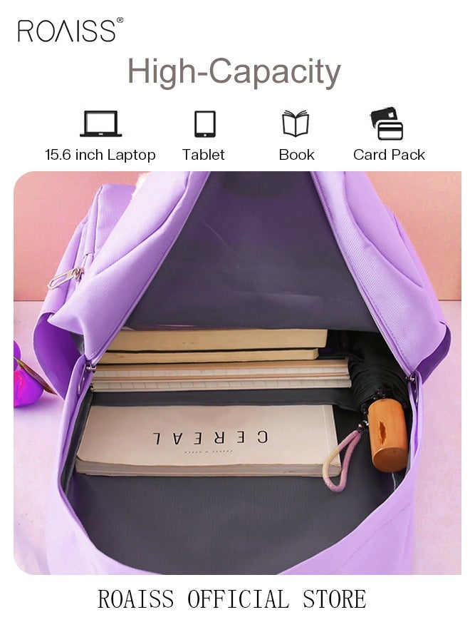 roaiss 4 Pcs Letter Graphic Colorblock Backpack Set Sweet Large Capacity School Bag Bookbag Shoulder Totes Pencil Case for Kids Girls Middle School Students Purple/White  - Image 4