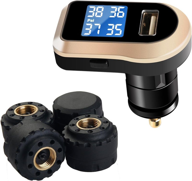 VESAFE Wireless Tire Pressure Monitoring System, Universal TPMS with Real-Time LCD Display, 5 Alarm Modes, 4 Advanced Waterproof Sensors, 2-Year Battery Life, Cigarette Lighter Plug, 0-6Bar/ 0-87PSI - Image 1