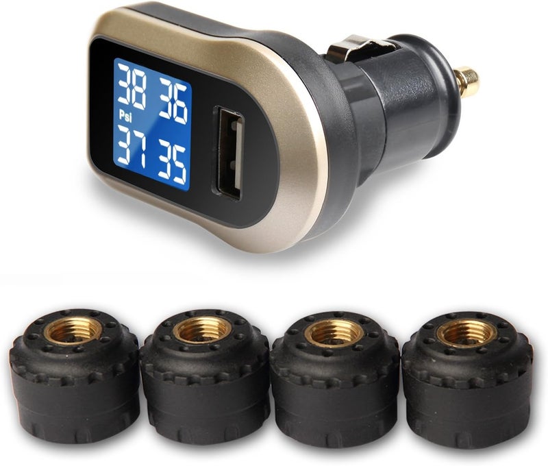 VESAFE Wireless Tire Pressure Monitoring System, Universal TPMS with Real-Time LCD Display, 5 Alarm Modes, 4 Advanced Waterproof Sensors, 2-Year Battery Life, Cigarette Lighter Plug, 0-6Bar/ 0-87PSI - Image 2