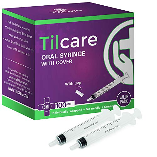 Tilcare 3ml Oral Dispenser Syringe with Cover 100 Pack by Tilcare - Sterile Plastic Medicine Droppers for Children, Pets & Adults – Latex-Free Medication Syringe Without Needle - Syringes for Glue and Epoxy - Image 1