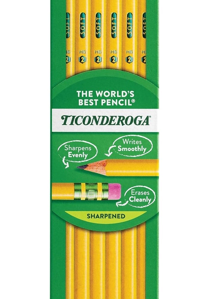 Ticonderoga Wood-Cased Pencils, Pre-Sharpened, 2 HB Soft, Yellow, 12 Count - Image 1
