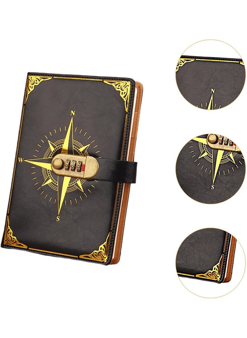 FAYET A5 Lockable Diary, 200-Page PU Leather Journal with Secret Combination Lock, Refillable Writing Notebook, Travel Organizer & Personal Code Lock (Black) - Image 2