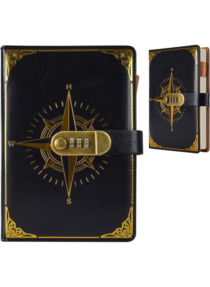 FAYET A5 Lockable Diary, 200-Page PU Leather Journal with Secret Combination Lock, Refillable Writing Notebook, Travel Organizer & Personal Code Lock (Black) - Image 1