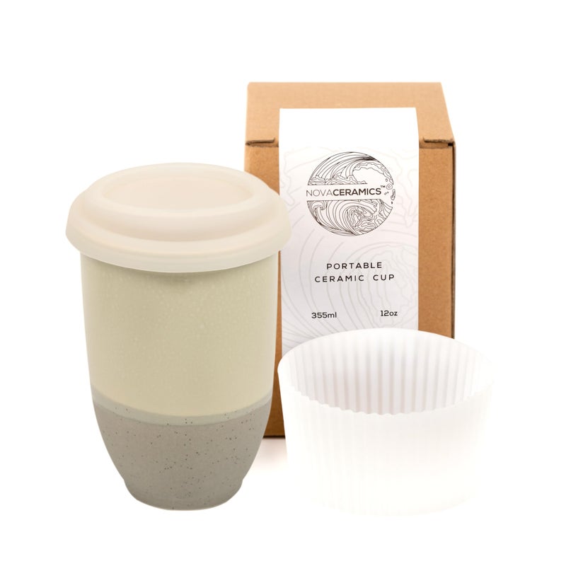 NOVA CERAMICS Travel Mug  Coffee Travel Mug  Reusable Coffee Cup Unique to Go Mug  Microwave  Dishwasher Safe Coffee White Tumbler  Gifts for Women Men Him Her  12oz  Sea Mist