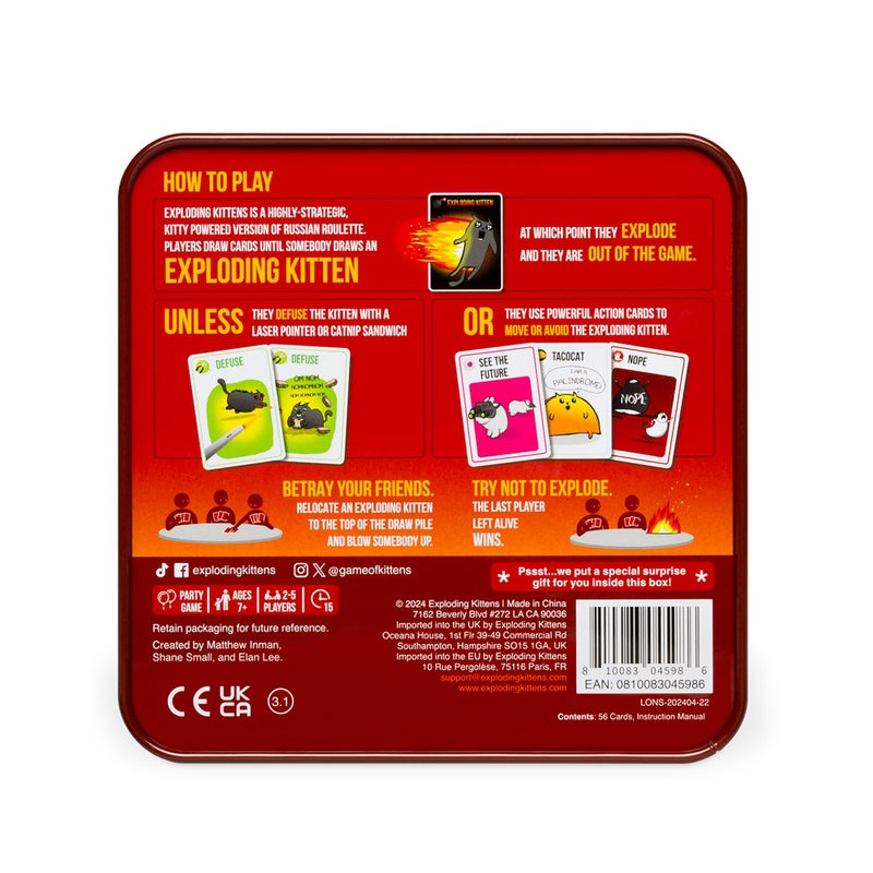 Exploding Kittens Original Edition in Collectible Tin - Fun & Hilarious Card Game for Kids and Adults, Ideal for Party Family Game Night and Party, 56 Cards Included - Image 5